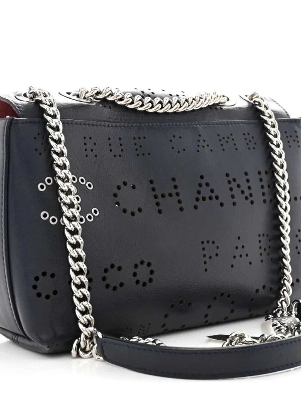 Chanel Calfskin Tweed Zip Top Pouch 2 Piece Eyelet CC Flap Bag Navy Shoulder Bag